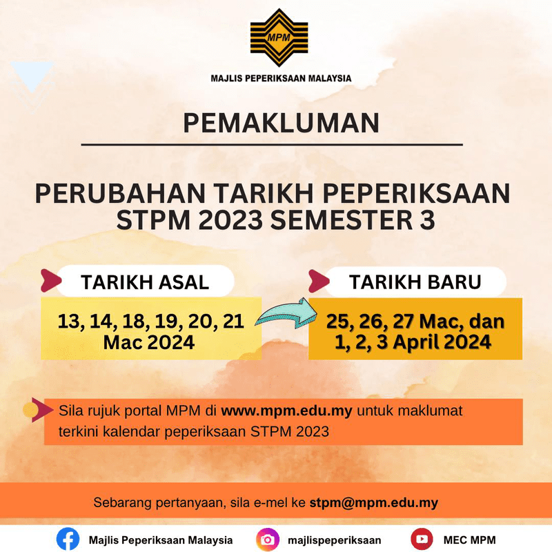 Jadual Peperiksaan STPM 2024/2025 (Exam Bertulis Semester)