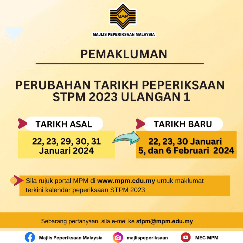 Jadual Peperiksaan STPM 2024/2025 (Exam Bertulis Semester)